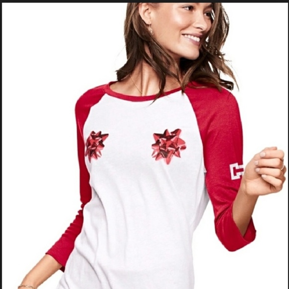 PINK Victoria's Secret Tops - sale❤️VS PINK BOW  CAMPUS TEE LONG SLEEVE